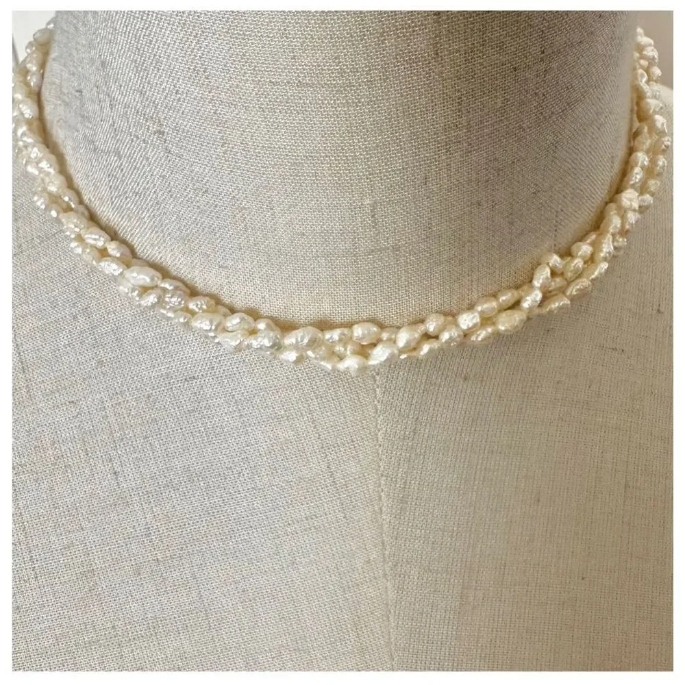 Vintage freshwater pearl triple strand choker necklace